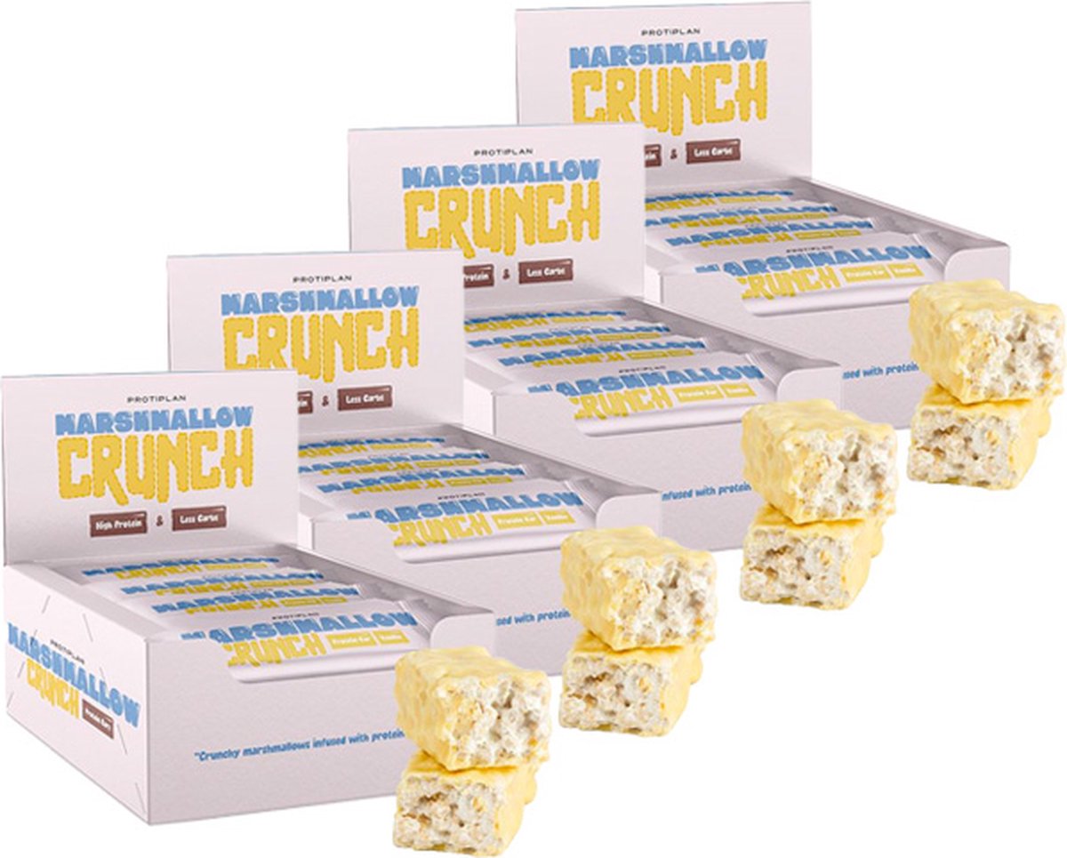 Goedkoopste Protiplan | Protein Bar Marshmallow Crunch | Vanilla | 48 Repen | 48 x 44 gram | Low carb snack | Eiwitrepen | Koolhydraatarme sportvoeding | Afslanken met Proteïne repen | Snel afvallen zonder hongergevoel!