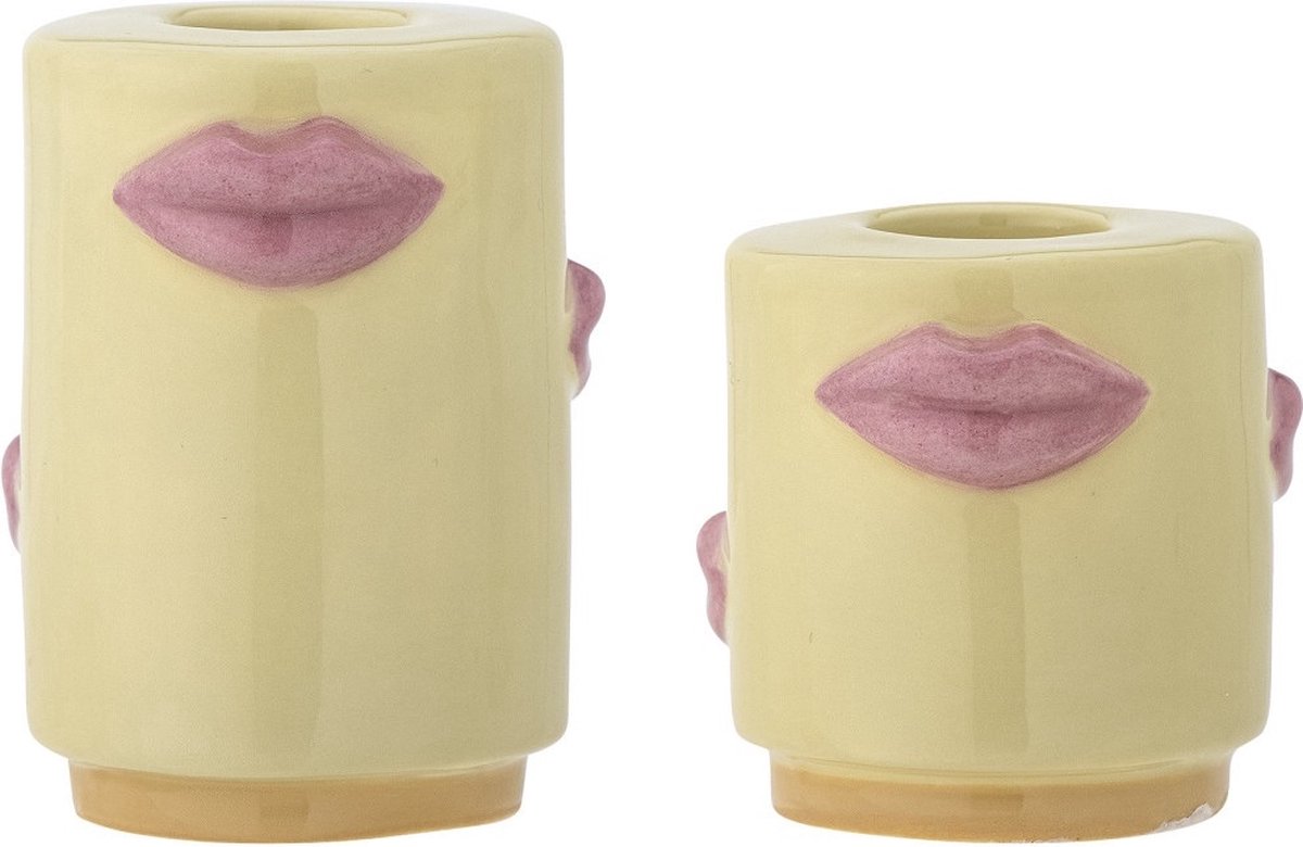 Sassy kandelaars geel - 2 stuks – 5 x 7 x 5 cm