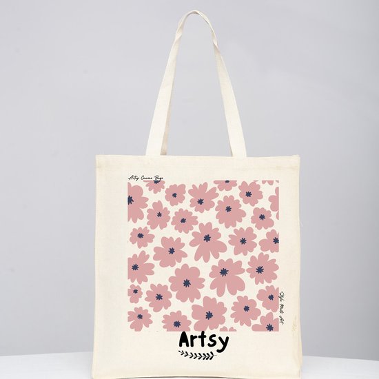 Artsy Canvas Bags - Strandtas met Rits - Beach Bag - Tote Bag - Floral Tote - bloemige tas - Universiteit tas - eco-friendly bag - milieuvriendelijke tas - katoenen tas
