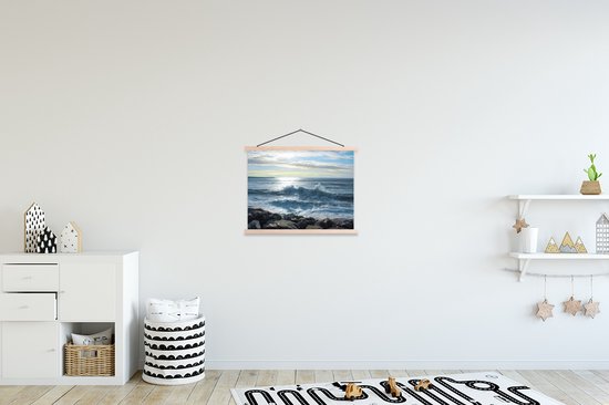 Porte-affiche avec affiche - Affiche scolaire - Mer - Pierres - Soleil - 40x30 cm - lattes vierges