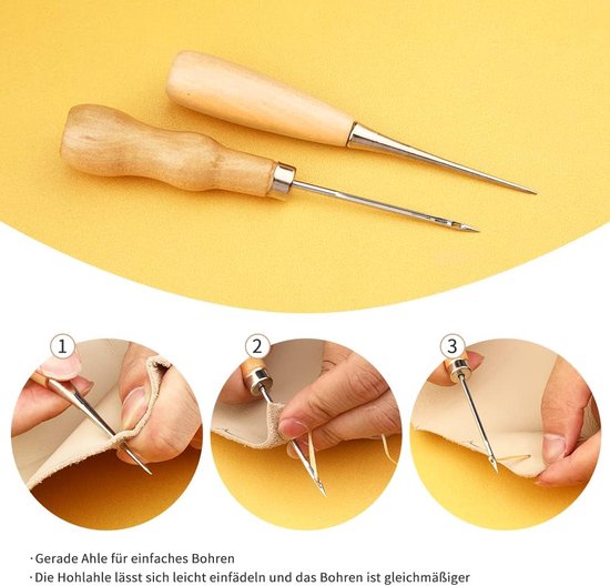 Kit De Couture Cuir 46 Pièces - Inclus Fil Ciré, Aiguilles, Burin 4 Mm, Outils Pour Projets Maroquinerie Et Artisanat