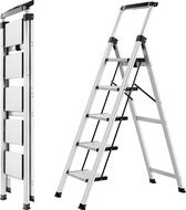 Telescopische Handrail Aluminium Stepladder - Antislip Opvouwbare Staande Ladder - Draagvermogen tot 150 kg - 5 Treden