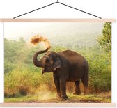 Posterhanger incl. Poster 60x45 cm - Schoolplaat - Olifant - Dieren - Bos - Bomen - Textielposter - Blanke latten