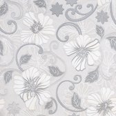 vidaXL-Papier peint-motif-fleurs-3D-gris