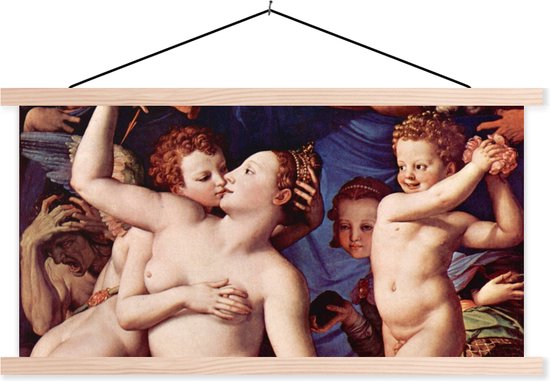 Posterhanger incl. Poster - Schoolplaat - Venus cupid folly and time - Leonardo da Vinci - 150x75 cm - Blanke latten