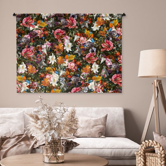 Tenture murale - Tissu mural - Fleurs - Art - Papillon - 150x112,50 cm - Tapisserie