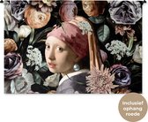 Wandkleed - Wanddoek - Meisje met de parel - Bloemen - Vermeer - Pastel - Kunstwerk - Schilderij - Oude meesters - 180x120 cm - Wandtapijt