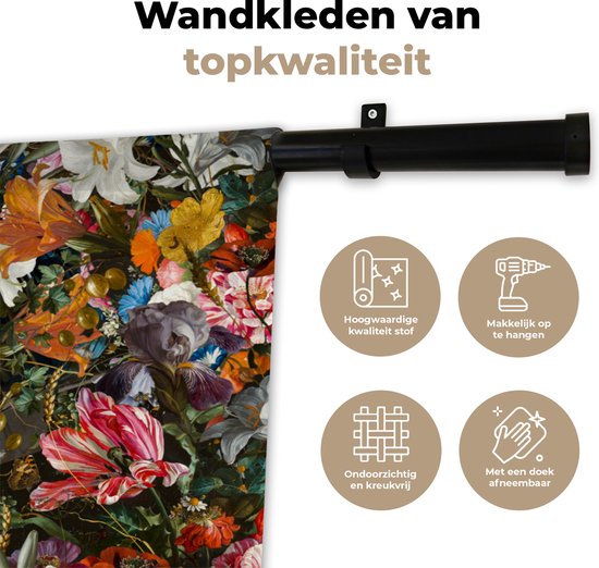 Tenture murale - Tissu mural - Fleurs - Art - Papillon - 120x90 cm - Tapisserie