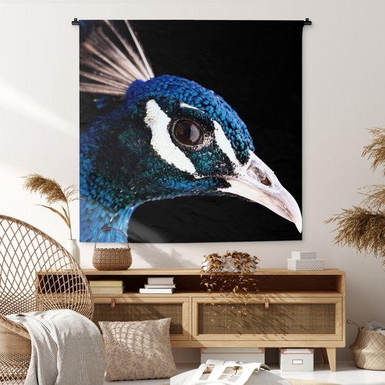 Tenture murale - Tissu mural - Paon - Animal - Blauw - 150x150 cm - Tapisserie