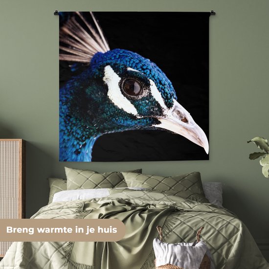 Tenture murale - Tissu mural - Paon - Animal - Blauw - 150x150 cm - Tapisserie