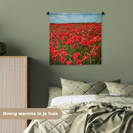 Tenture murale - Toile murale - Une prairie pleine de coquelicots - 60x60 cm - Tapisserie murale