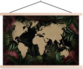 Posterhanger incl. Poster - Schoolplaat - Wereldkaart - Bruin - Tropische planten - 150x100 cm - Blanke latten