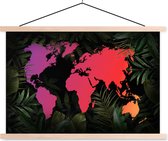 Posterhanger incl. Poster - Schoolplaat - Wereldkaart - Kleuren - Planten - 150x100 cm - Blanke latten