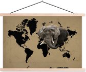 Affiche scolaire - Wereldkaart - Zwart - Éléphant - 60x40 cm - Lattes vierges