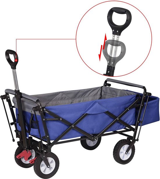 BukkitBow - Opvouwbare Bolderkar Met Dak - Inklapbare Handkar met Stalen Frame - Massief Rubberen Wielen - Tot 80 kg Belasting - Blauw van BukkitBow — afbeelding 2
