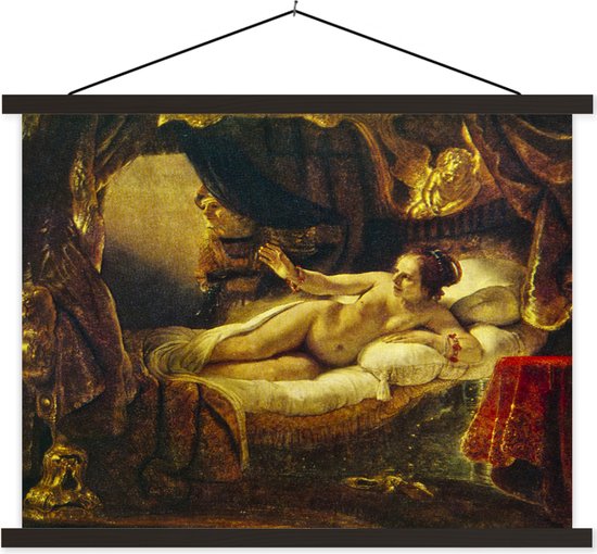 Posterhanger incl. Poster 60x45 cm - Schoolplaat - Danaë - Rembrandt van Rijn - Textielposter - Zwarte latten