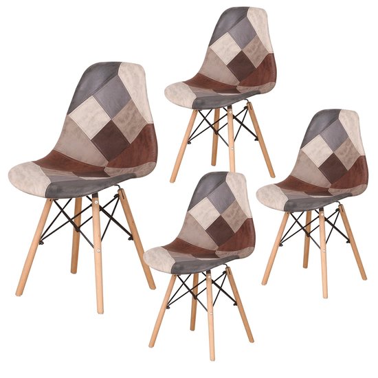 Mima® Chaises de salle à manger lot de 4 - Chaises de salle à manger - Damier Marron - Chaises de cuisine - Chaises de salle d'attente - Moderne - Urbain