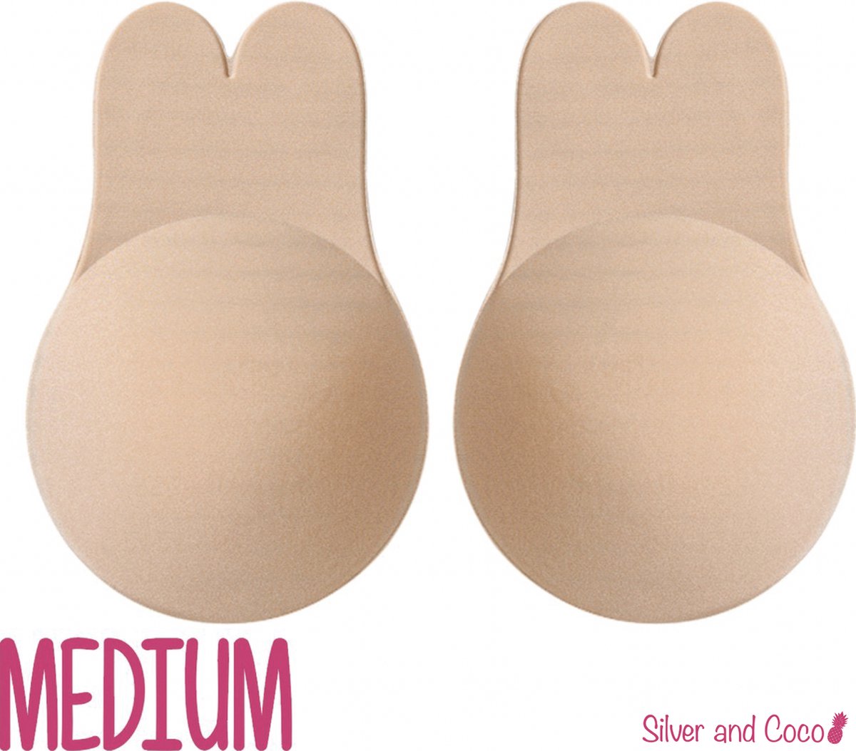 SilverAndCoco® - Push up Plak BH Bunny herbruikbaar / 2 stuks - 1 paar / Zelfklevende Invisible tepelplakkers / Onzichtbare Siliconen Tepel bedekkers Konijn BH Pads Silicone Nipple cover Strapless boob lift - Nude / Beige - Maat Medium