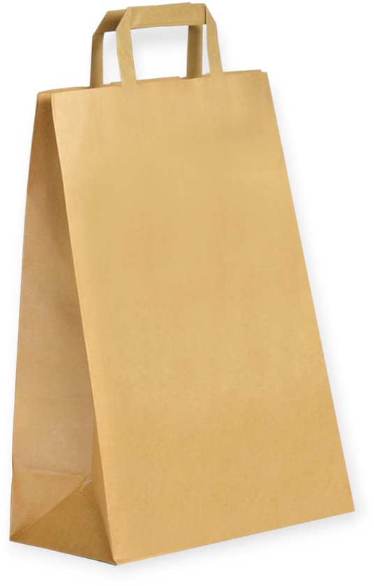 Bruine XL papieren draagtas met platte handvatten.
