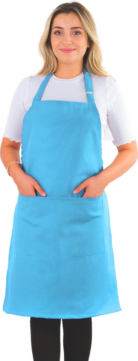 Simple Keukenschort Lichtblauw Professioneel Verstelbaar Keukenschort dames Horecakwaliteit keukenschort vrouw One Size Schort