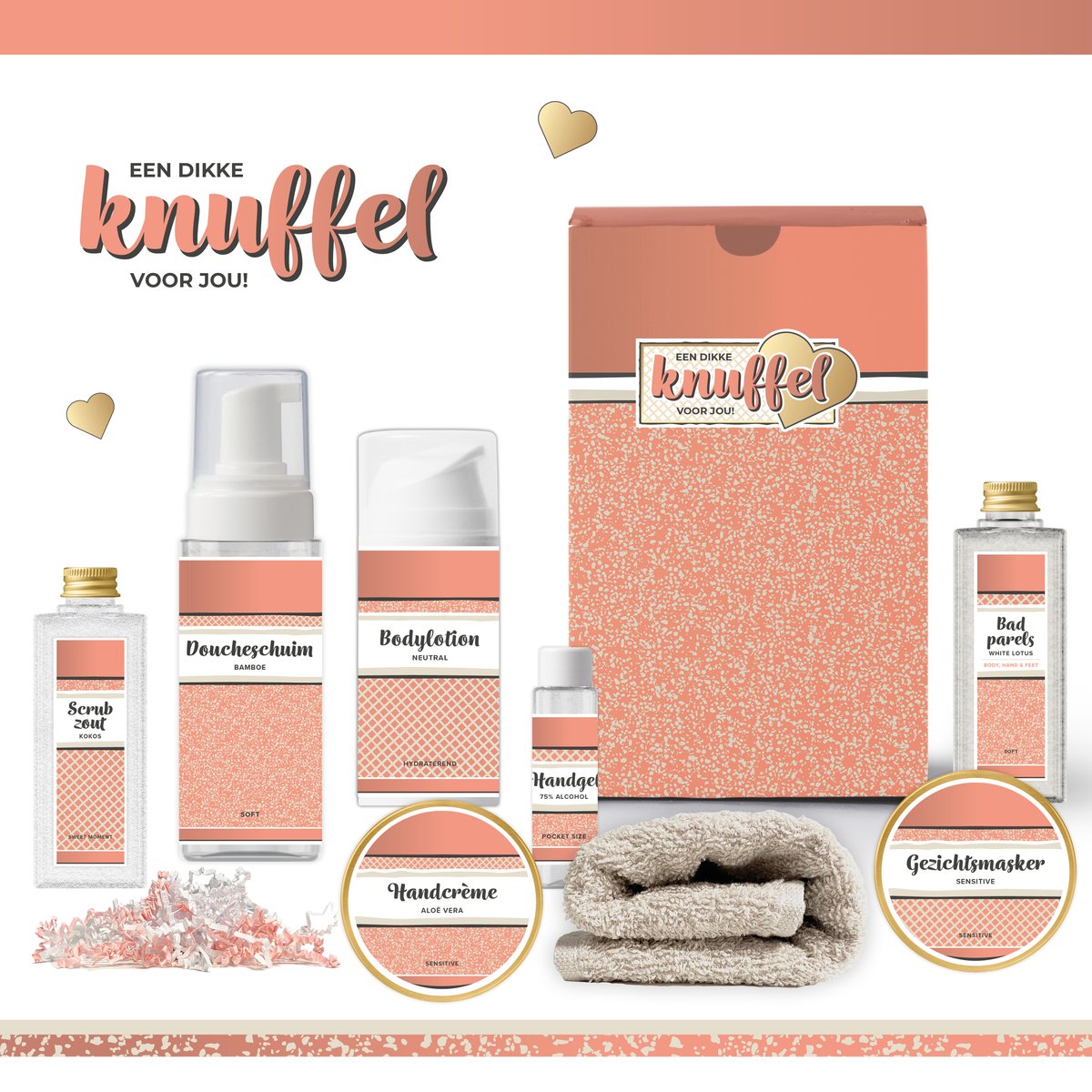 Goedkoopste Geschenkset “Een Dikke Knuffel Voor Jou!!” - 8 producten - 720 gram | Luxe Cadeaubox voor haar - Giftset Vrouw - Zomaar Welness Pakket - Speciaal Cadeaupakket - Beterschapscadeau - Troost cadeau - Condoleance - Sterkte Gift - Liefs - goud - Zalmroze