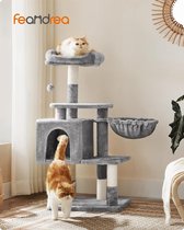 Grote Krabpaal voor meerdere Katten, Kat Condo met Hangmat, Kattenpaal, 143 cm, Rookgrijs