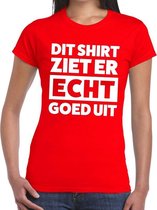 Dit shirt ziet er echt goed uit tekst t-shirt rood dames XS