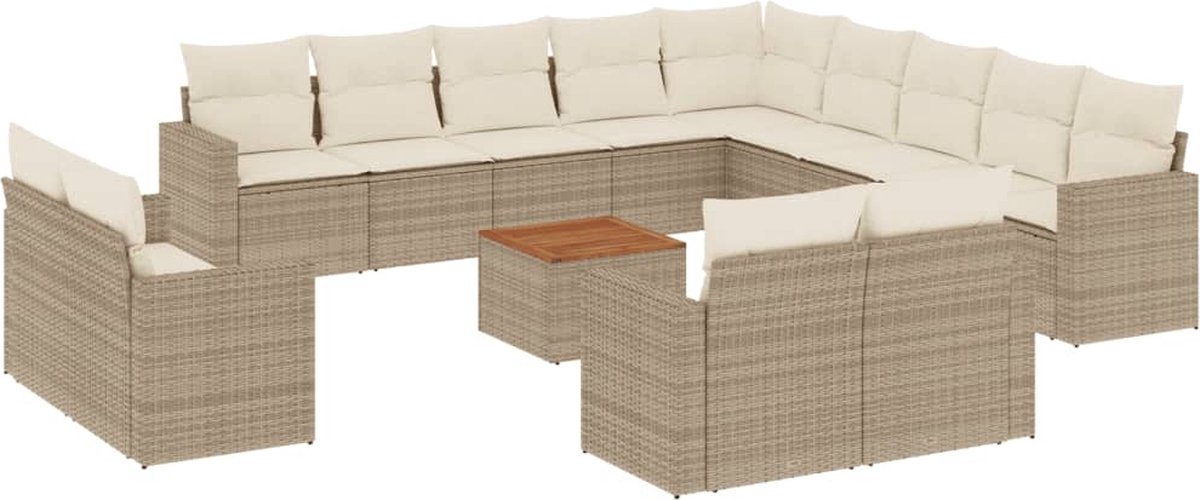 vidaXL 14-delige - Loungeset - met - kussens - poly - rattan - beige