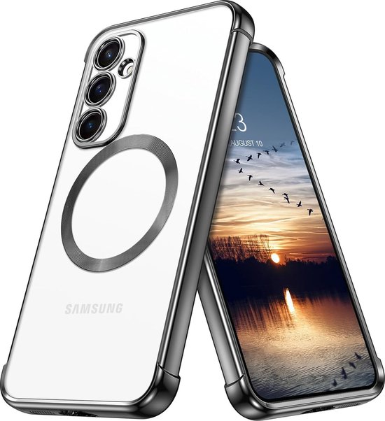 Hoesje geschikt voor Samsung Galaxy S23 FE hoesje Magnetisch Met Lens beschermer Transparant / Zwart – Magneet hoesje Case cover Samsung S23 FE