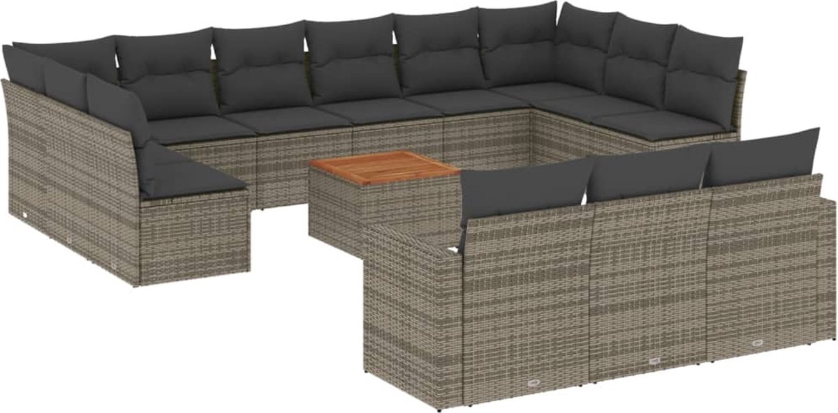 vidaXL 14-delige - Loungeset - met - kussens - poly - rattan - grijs
