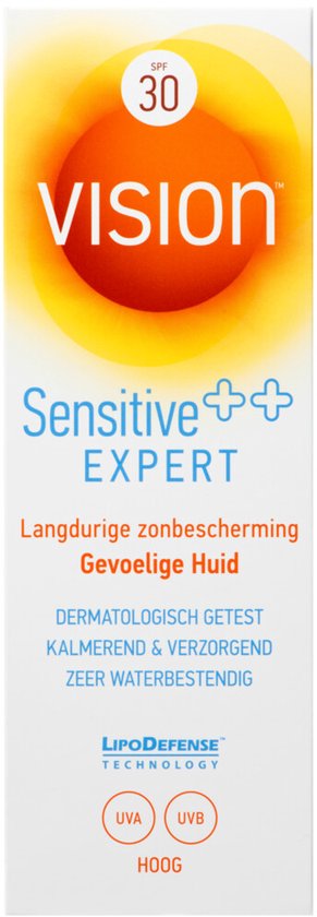 Vision Sensitive Expert zonnebrandcrème SPF 30. Voor de gevoelige huid. Langdurige bescherming, dermatologisch getest, kalmerend & verzorgend. Zeer waterbestendig.