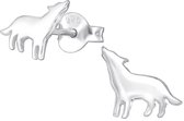 Joy|S - Zilveren wolf oorbellen - 9 x 7 mm - egaal zilver
