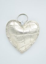 LittleLeather, Sleutelhanger hart, kroko Gold - tassenhanger - echt leder - handgemaakt - cadeau - accessoires - valentijn - moederdag - sinterklaas - kerst - schoencadeau - kerstcadeau