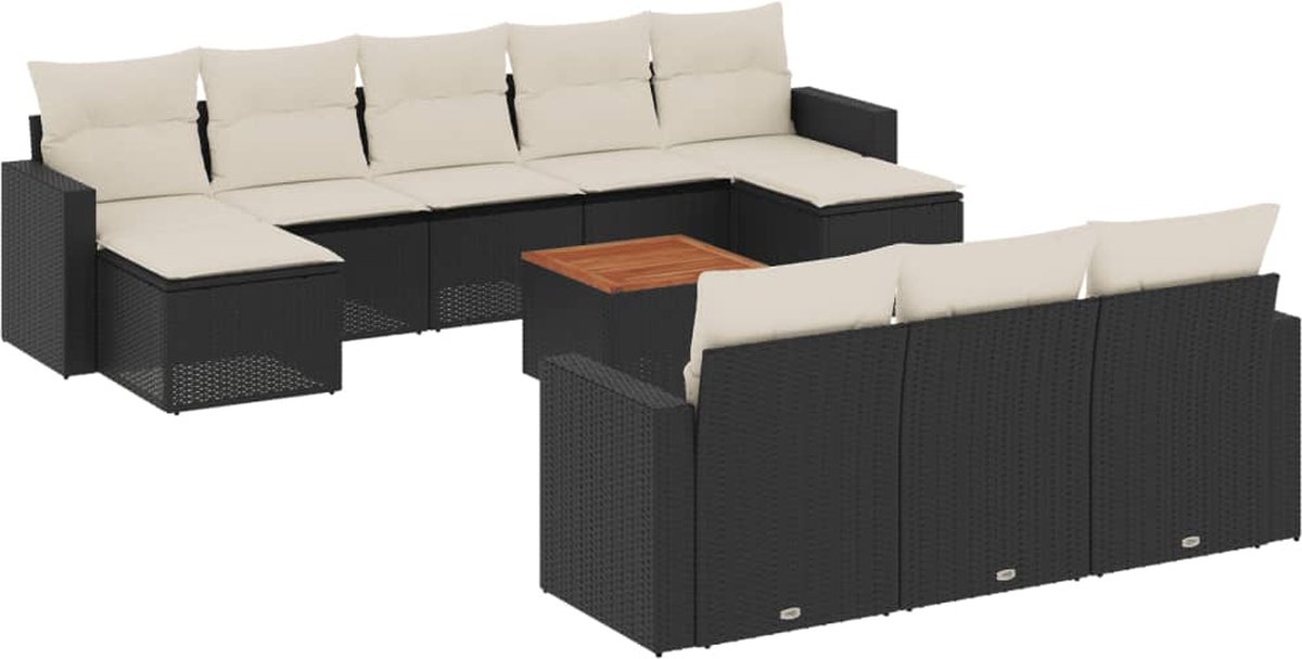 vidaXL 11-delige - Loungeset - met - kussens - poly - rattan - zwart
