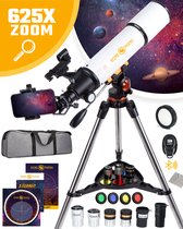 Télescope RP® 625x Zoom Deluxe Set Stargazer Deluxe avec 4 objectifs et jeu de filtres - Adultes / Avancés - Trépied réglable - Télécommande, Planisphère, Manuel et Adaptateur pour Smartphone + Poster - Wit