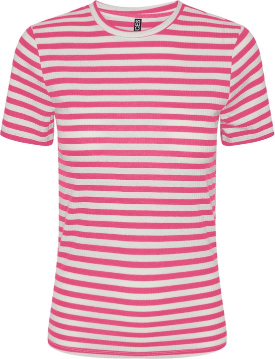 Pieces T-shirt Pcruka Ss Top Noos 17133839 Hot Pink/cloud Dancer Dames Maat - L