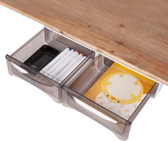 Onder Bureau Lade 2 Pack - Opslag en Organizer Set voor Office, Home en School - Self-Stick Uitbreidbare Verborgen Lade Onder Tafel, Wit