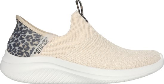 Skechers Ultra Flex 3.0-Natural Step Dames Sneakers - Off white - zwart - beige (deels luipaardprint) - Maat 41