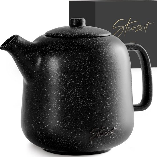 YC Yang Chai YC GATOLO Theepot met stoofje, keramisch mat zwart, 1,3 liter, theepot met zeefje, druppelvrij en hittebestendig, handgemaakte keramische theepot, langdurige warmte
