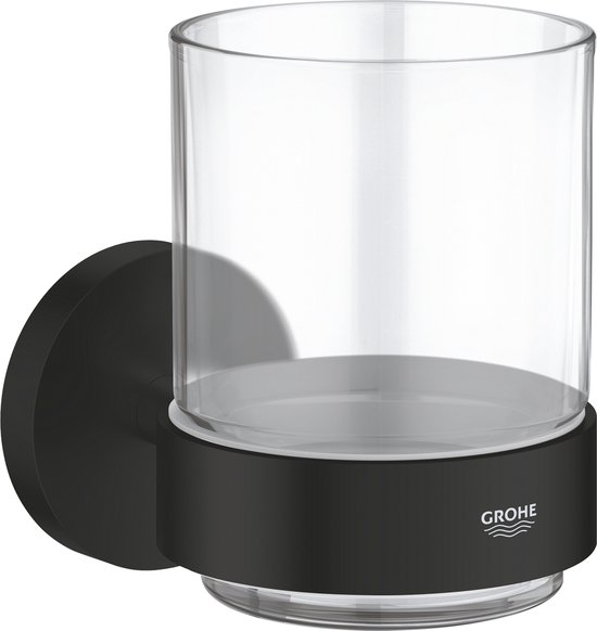 Gobelet brosse à dent et dentifrice avec support, verre/noir mat