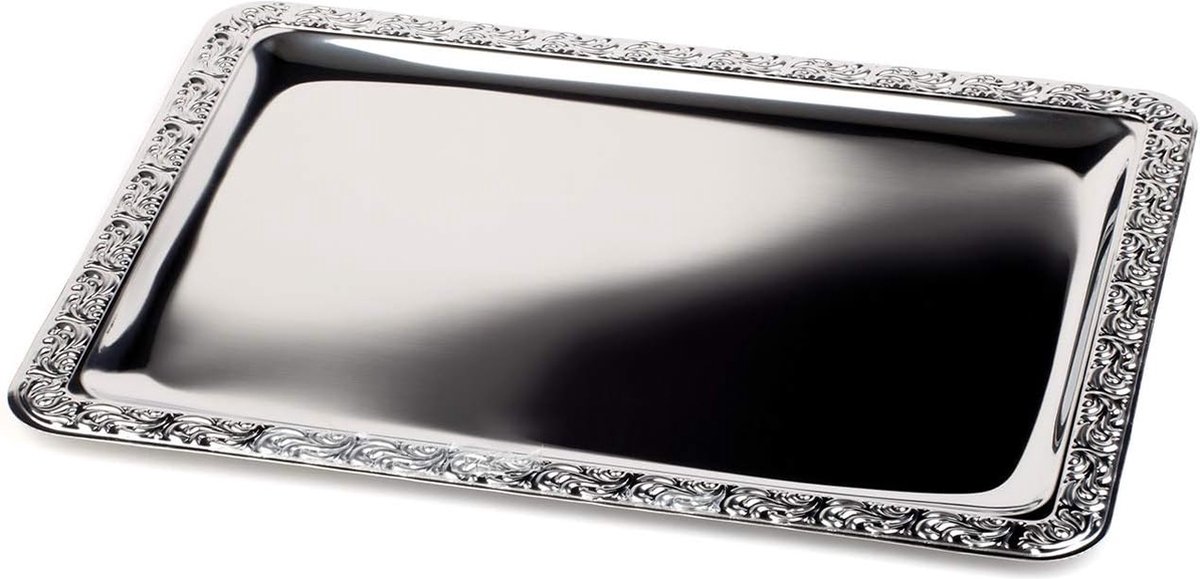 roestvrij stalen dienblad met decoratieve rand, 35 x 24 cm, rechthoekig