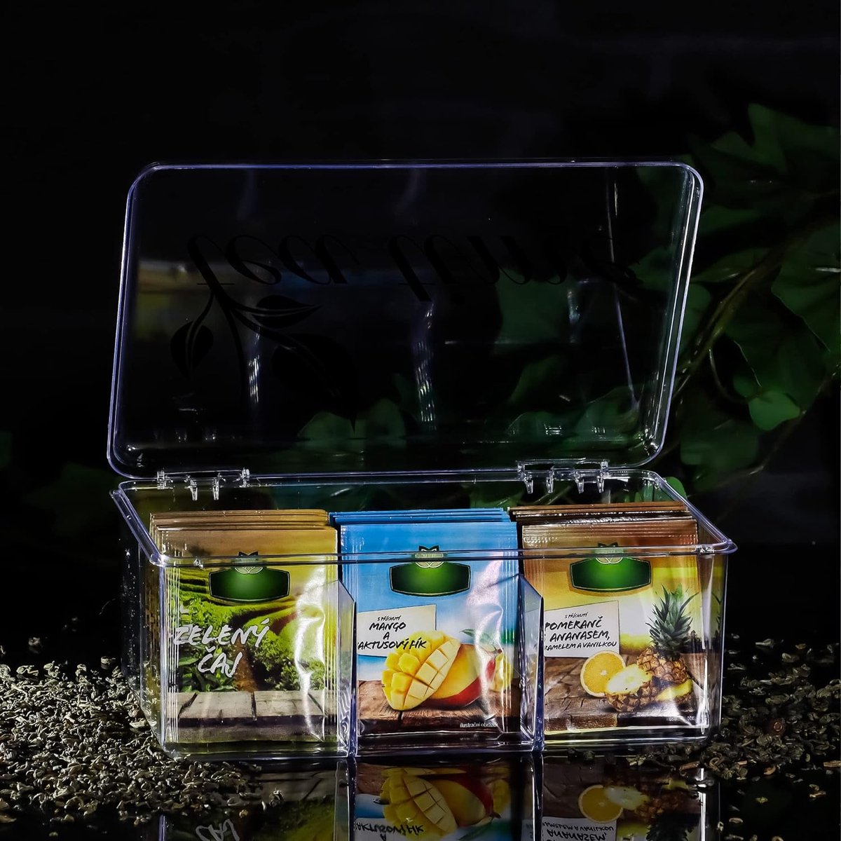 2x opbergdoos voor thee en theezakjes theedoos van transparant kunststof met 6 vakken theedoos voor theebewaring (02 stuks Teatime)
