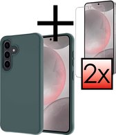 Hoes Geschikt voor Samsung S24 Plus Hoesje Cover Siliconen Back Case Hoes Met 2x Screenprotector - Donkergroen.
