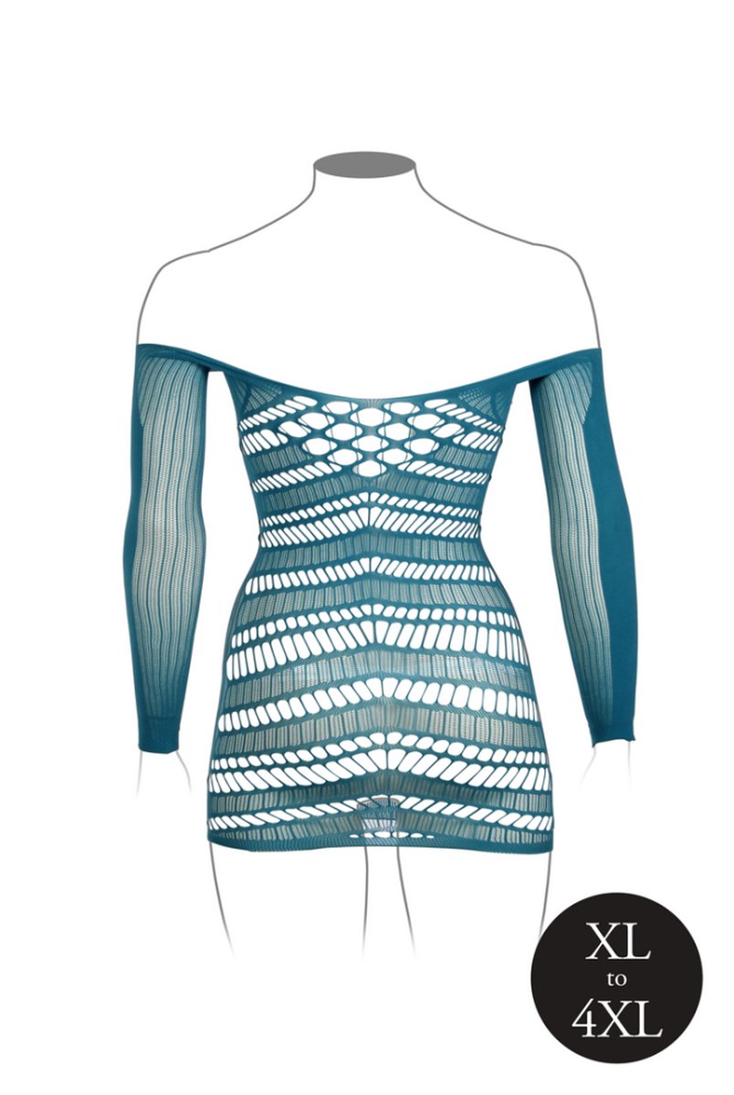 Long-Sleeved Net Mini Dress - Queen Size - Ocean Deep