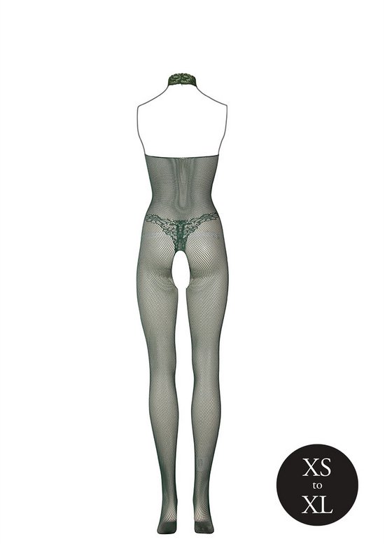 Fishnet and Lace Bodystocking - One Size - Midnight Green