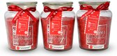 Discountershop Geurkaarsen in Glazen Mason Jar - Set van 3 - Rood - Besgeur - 72 uur Brandtijd - Kerst & Valentijn Cadeau