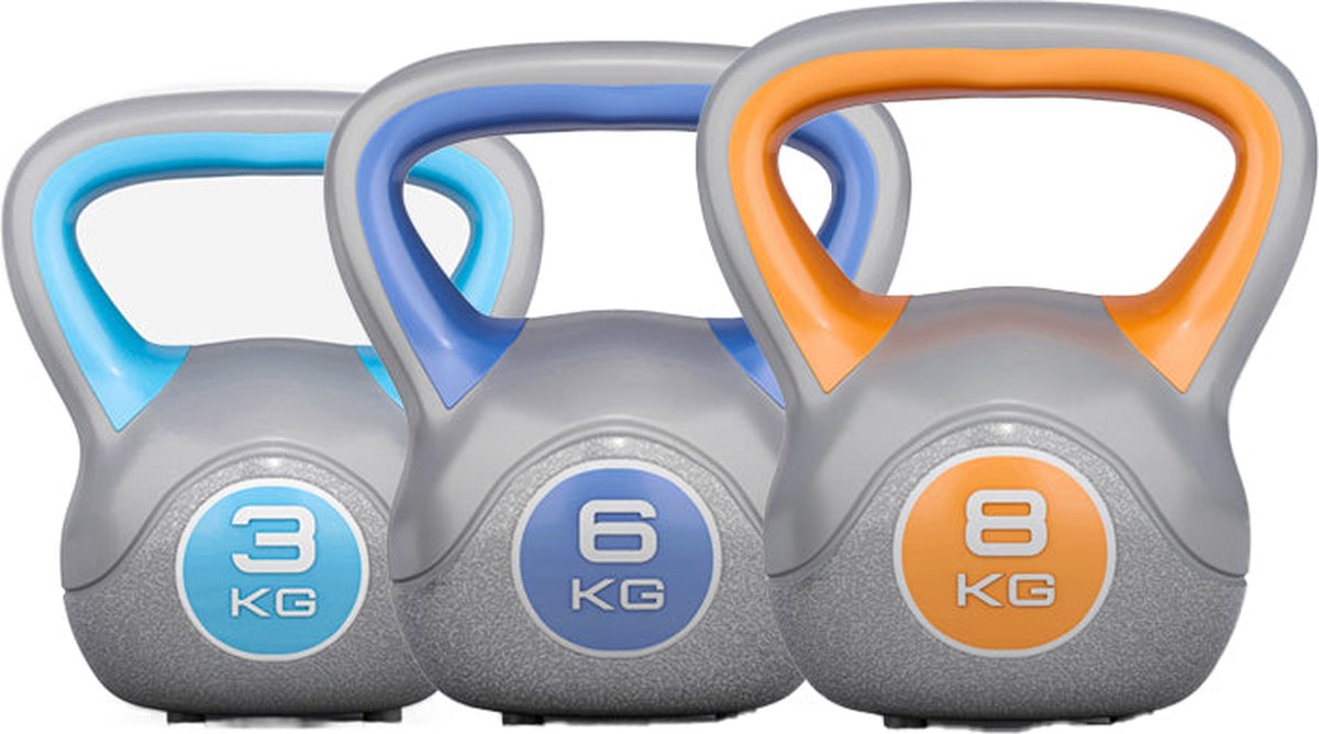 Gorilla Sports Kettlebells - Kunststof Trendy - 3 kg, 6 kg & 8 kg - Set van 3