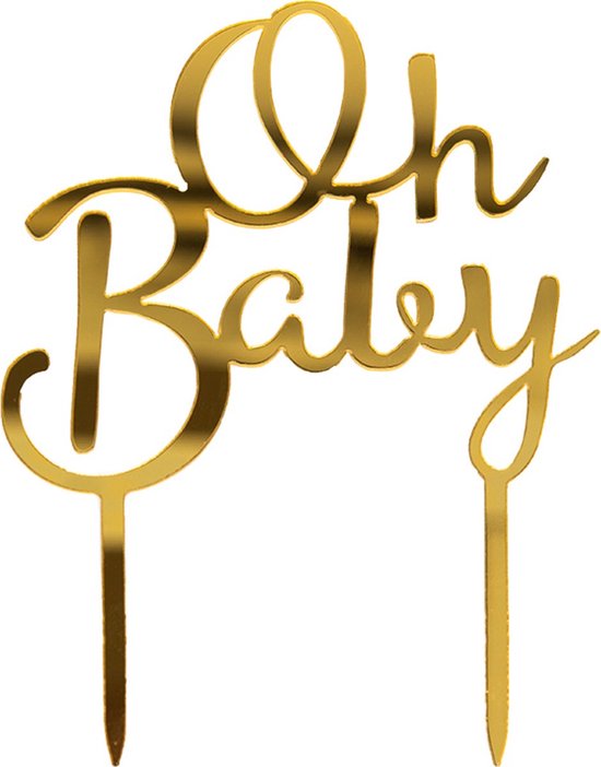 Acryl cake topper Oh baby goud - taart - topper - baby shower - gender reveal - geboorte