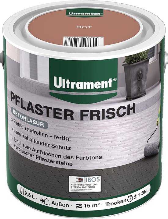 Ultrament Pleister Fresh Betonbeits - Rood, 2,5 liter: Gemakkelijk aan te brengen, UV- en weerbestendig, sneldrogend, ideaal voor buitenruimtes en absorberende betonblokken.