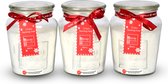 Discountershop Set van 3 Geurige Bessen Kaarsen in Glazen Mason Jar - 72 uur Brandtijd - Ideaal voor Kerstdecoratie en Valentijn Cadeau - Wit